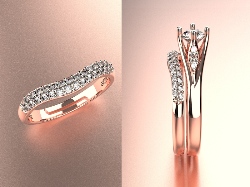 Rose gold curved wedding band with pavé diamond setting designed for ergonomic fit and structural balance.