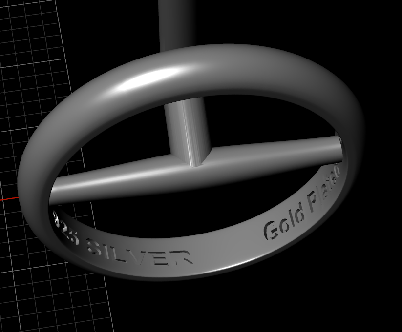 3D CAD model of a wedding band showing interior branding and group marking engraved inside the ring for long-term brand visibility.